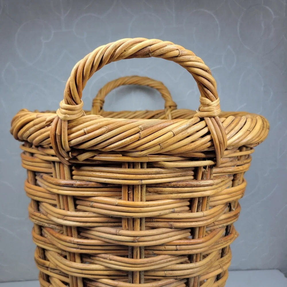 Handmade Woven Wicker Stick Basket Large Rustic Storage Handles Farmhouse Decor